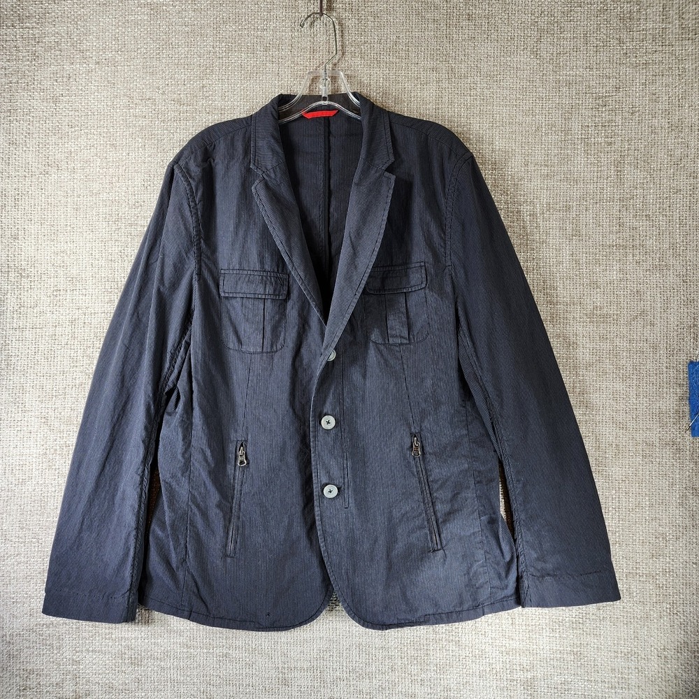 Sons of Intrigue Unstructured Cotton Sportcoat Mens XL Navy Stripe Casual *Flaw